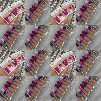 Pink long crystal press on nails
