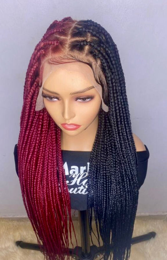 Black and burgundy knotless braids