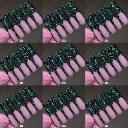 Green crystal long press on nails