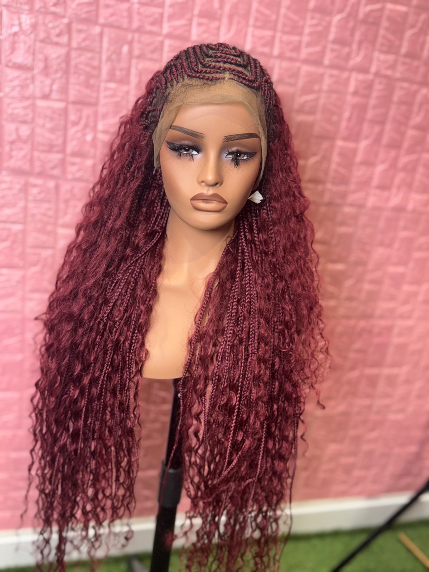 Burgundy braids front knotless braided wig fullace  clearance sales