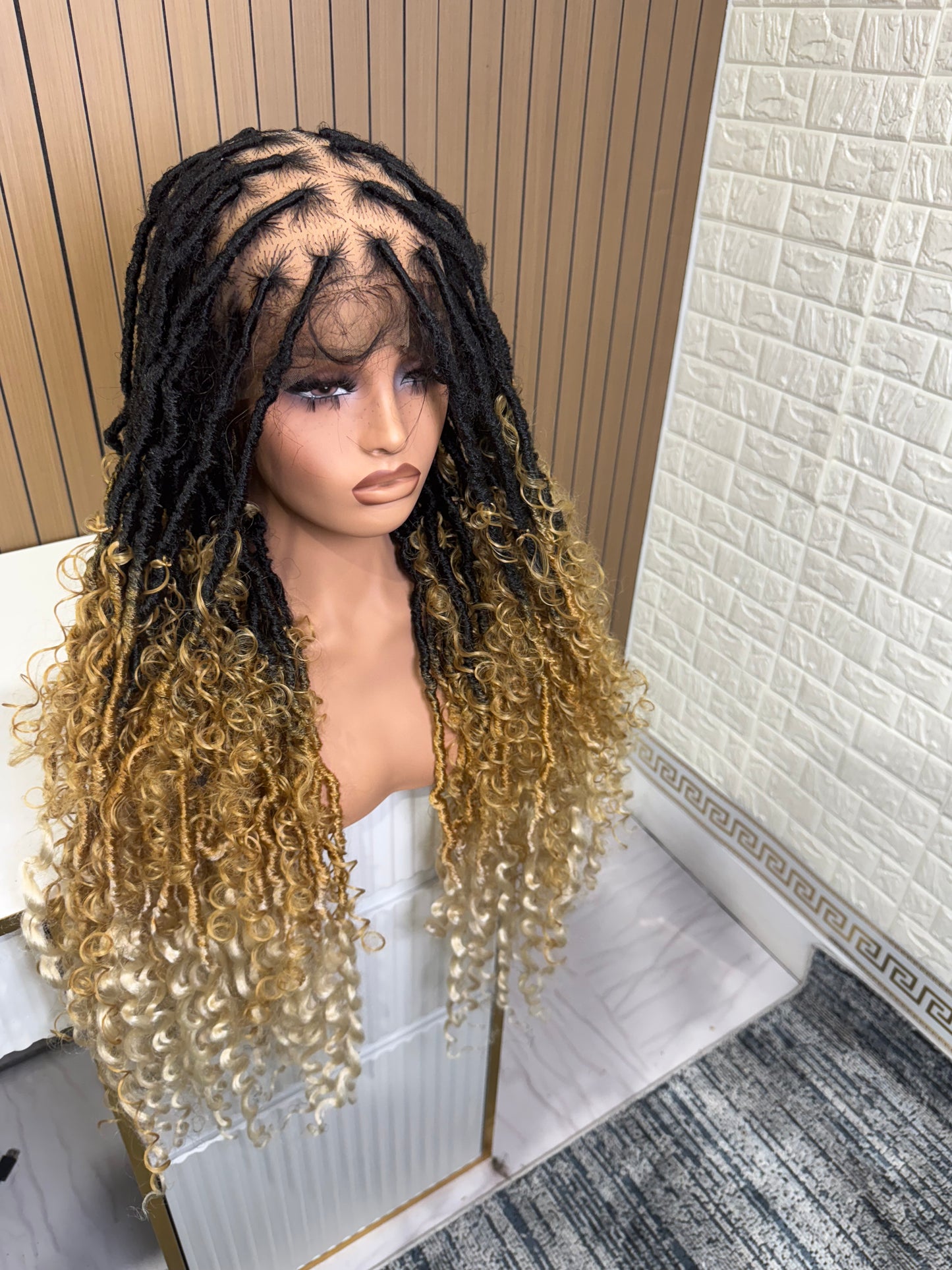 Boho locs knotless braided wig blonde and black
