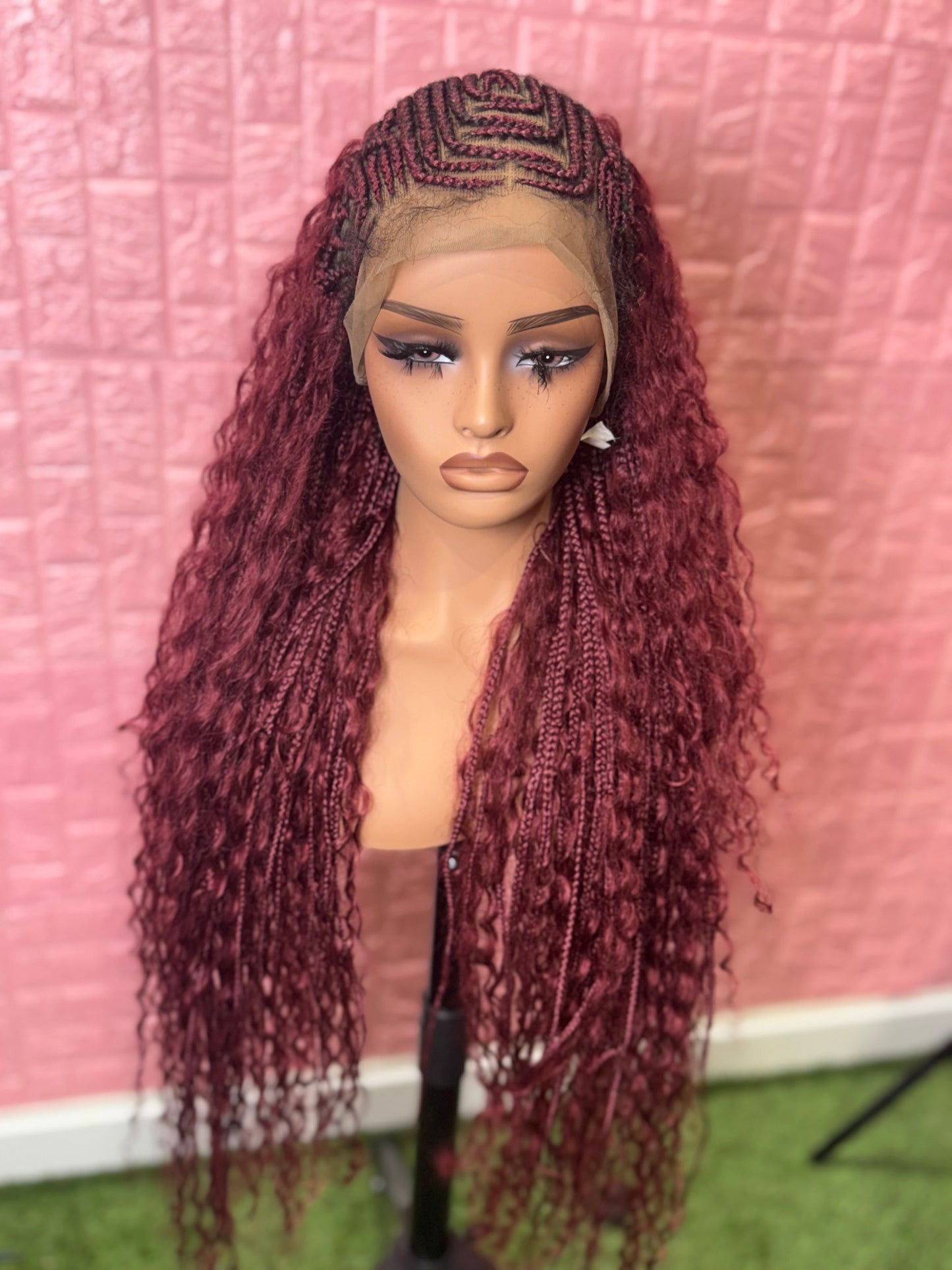 Burgundy braids front knotless braided wig fullace  clearance sales