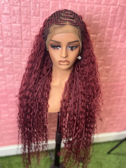 Burgundy braids front knotless braided wig fullace  clearance sales