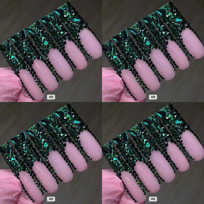 Green crystal long press on nails