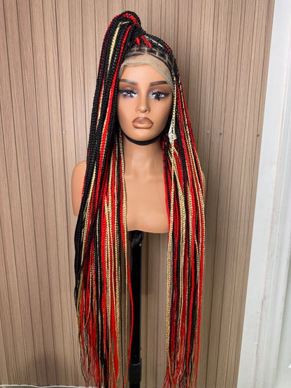 Red highlights knotless braided wig