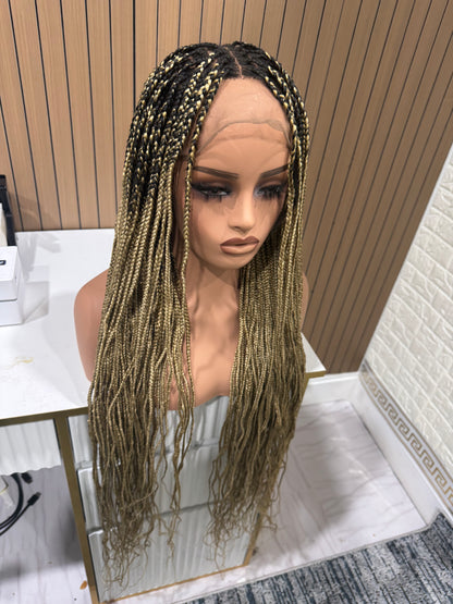 Honeymix blonde dark root fullace knotless braided wig