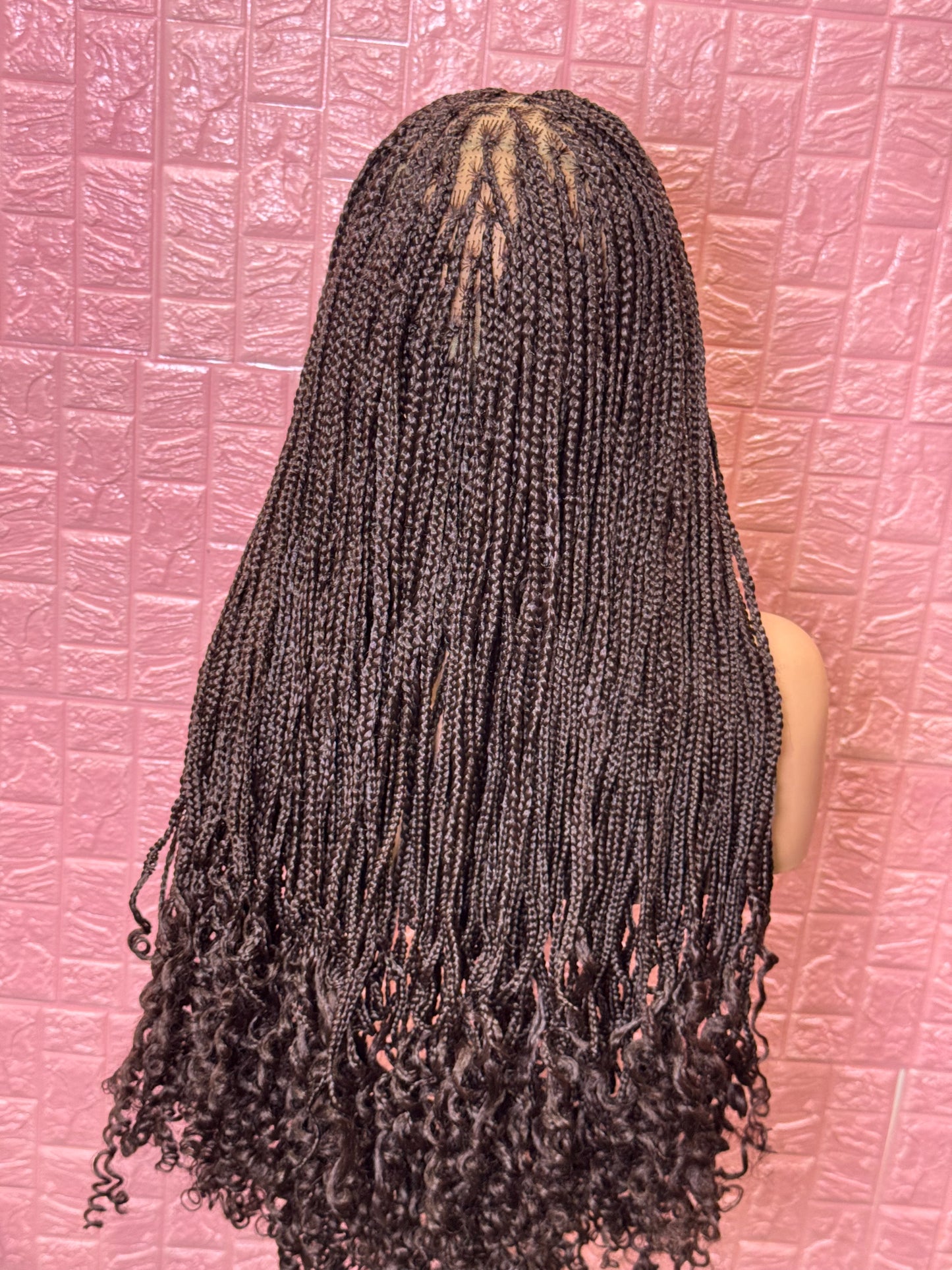 Brown curl tips knotless braided wig fullace