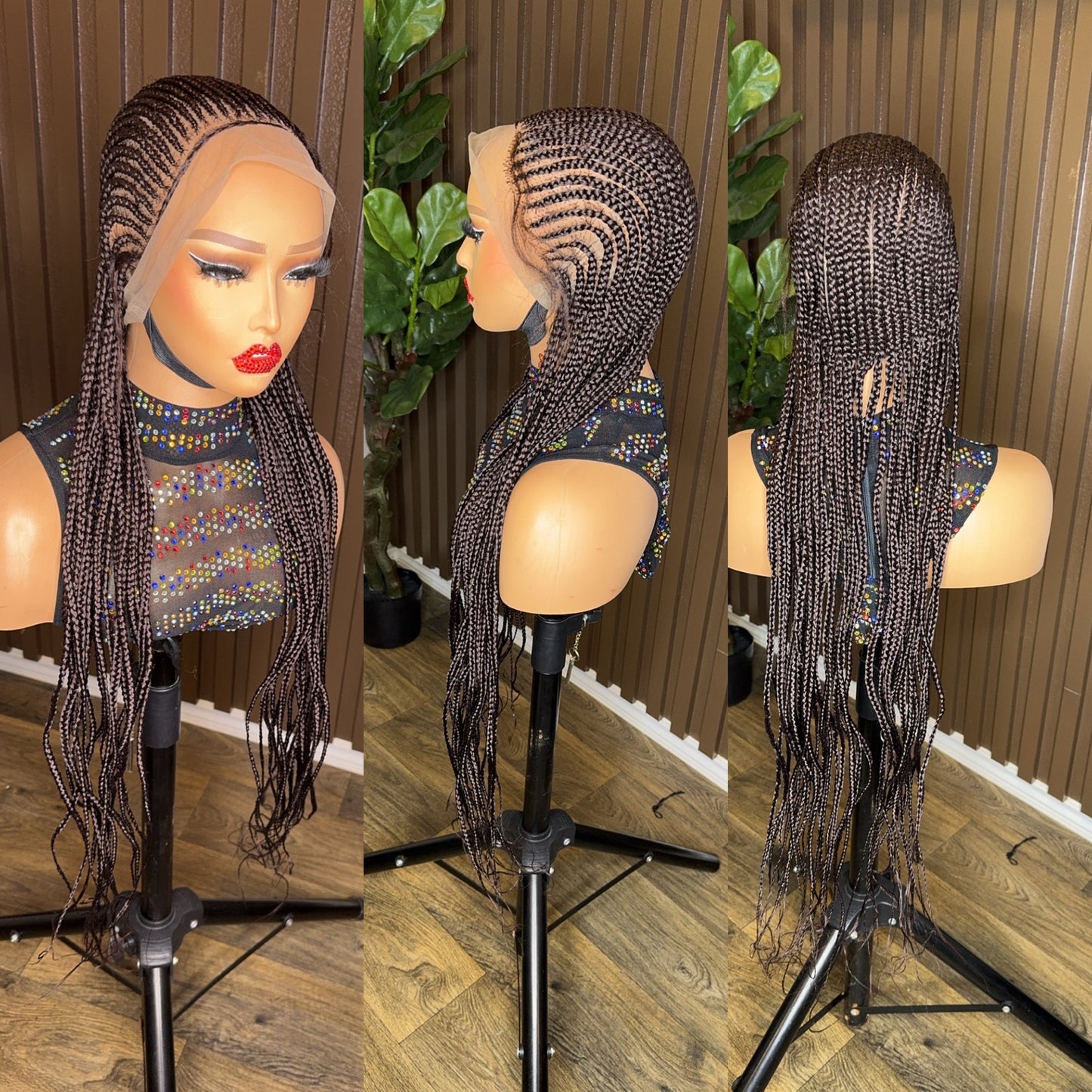 Brown cornrow braided wig