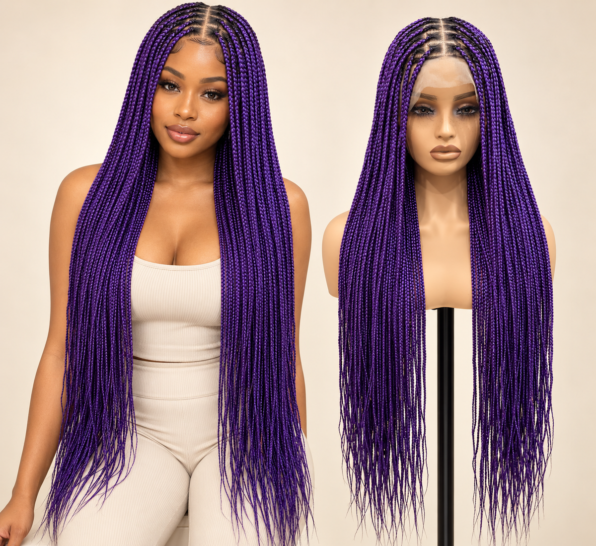 Purple knotless braided wig