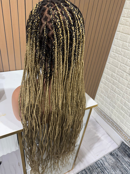 Honeymix blonde dark root fullace knotless braided wig