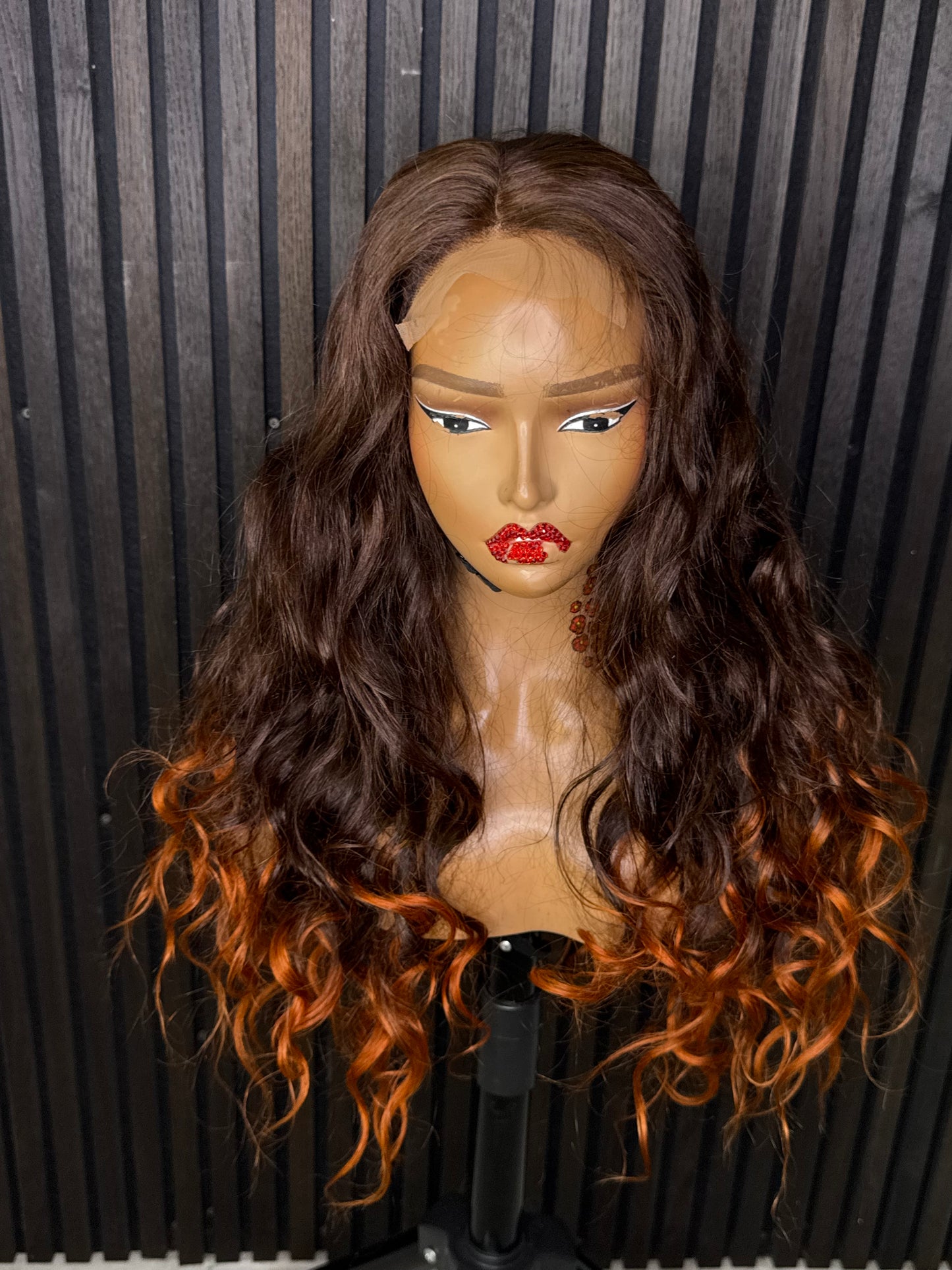 Orange tips human hair wig
