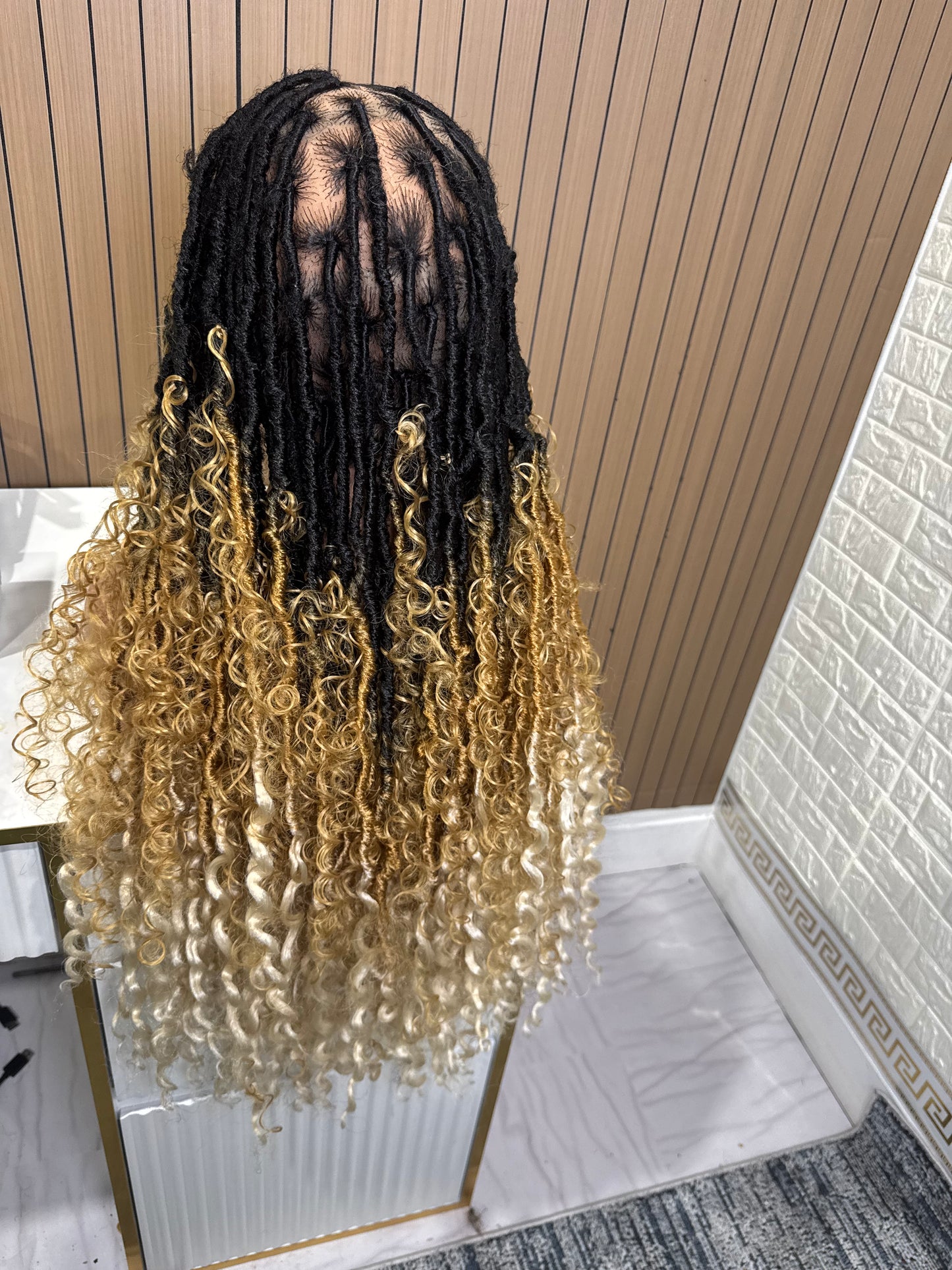 Boho locs knotless braided wig blonde and black