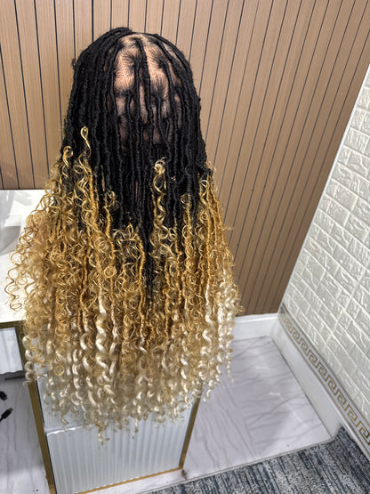 Boho locs knotless braided wig blonde and black