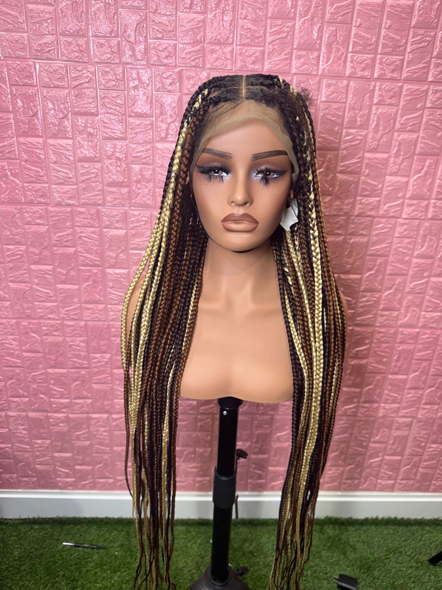 Chocolate mix knotless braided wig fullace clearance sales