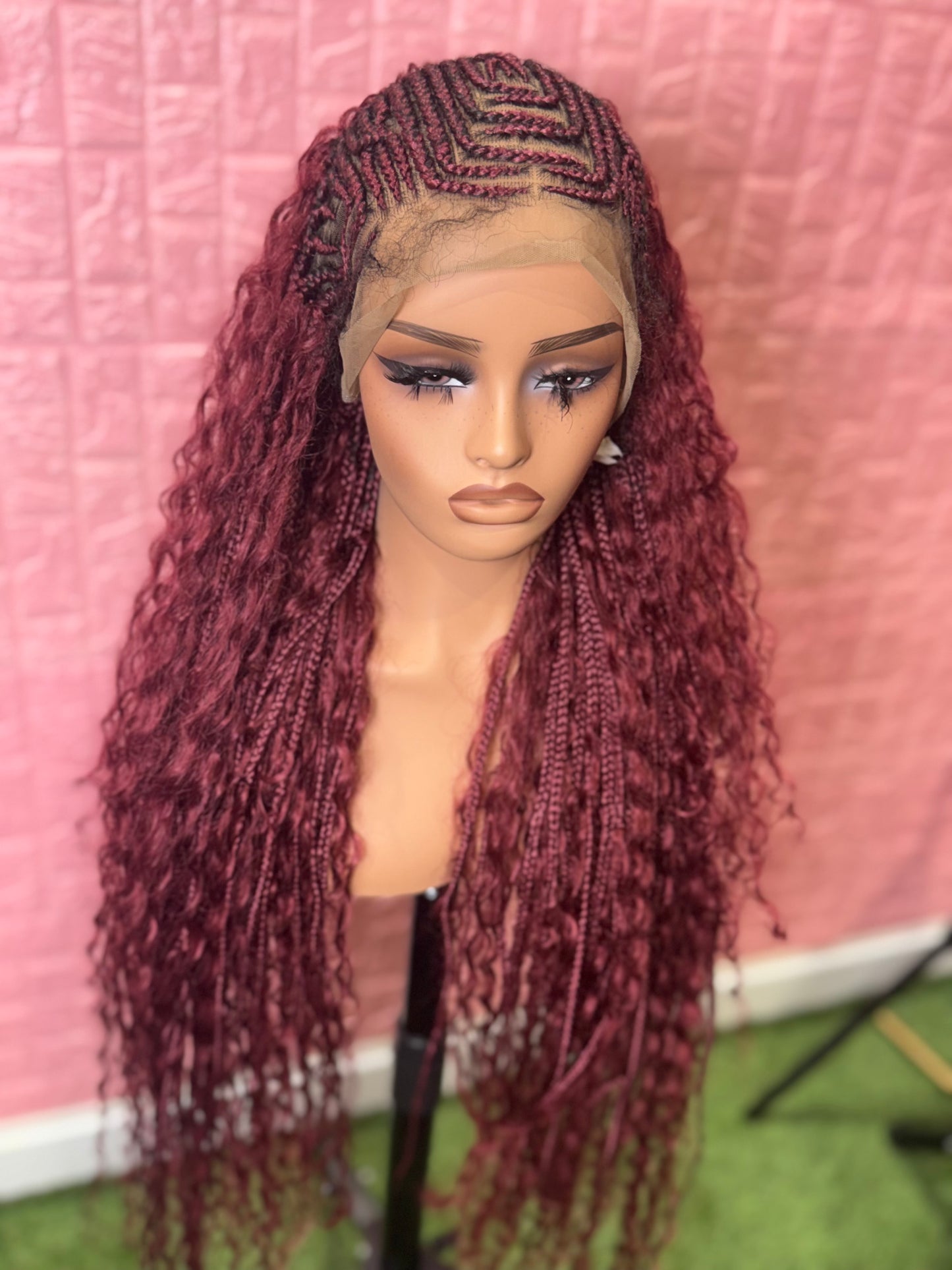Burgundy braids front knotless braided wig fullace  clearance sales