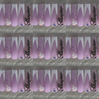 Purple and white long acrylic nails