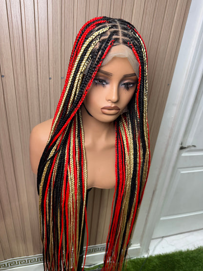Red highlights knotless braided wig