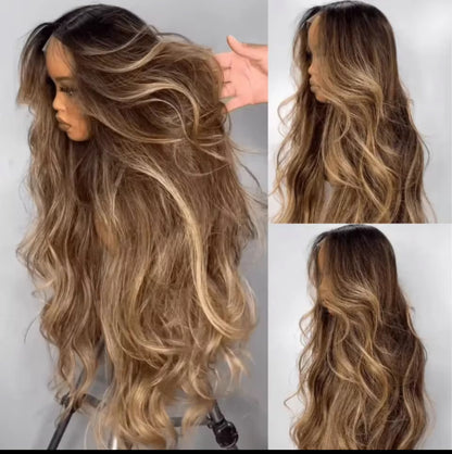 Brown highlights synthetic wig