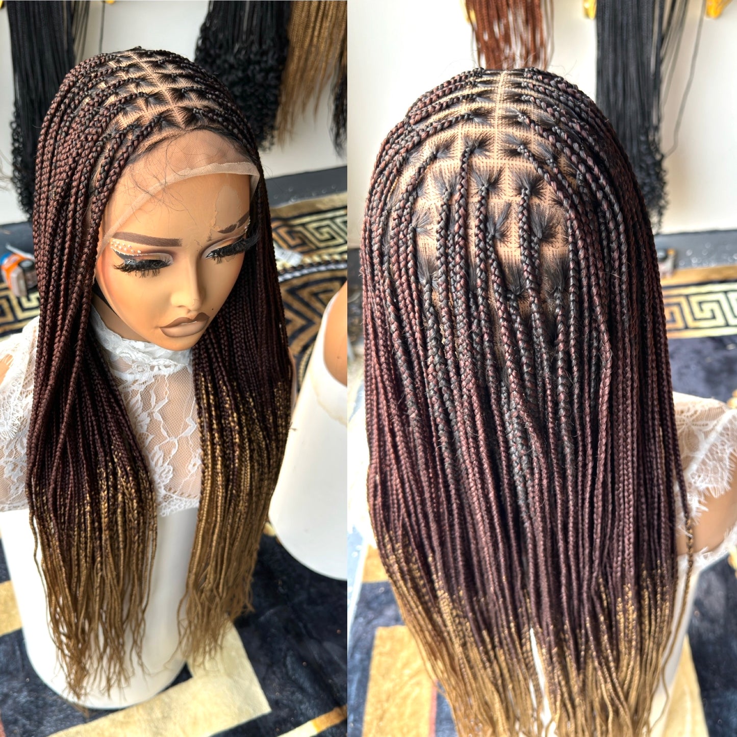 Black with brown tips 20inches knotless braids