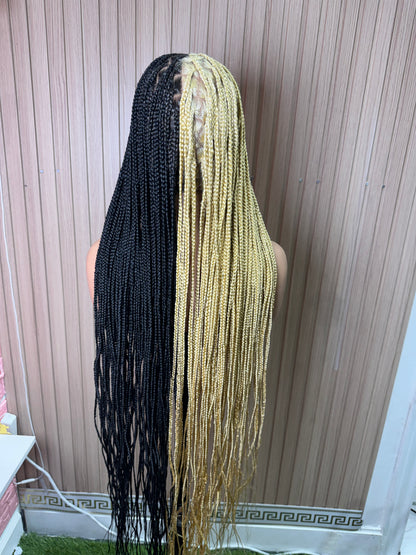 Black and blonde sided knotless braided wig fullace