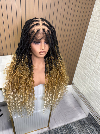 Boho locs knotless braided wig blonde and black