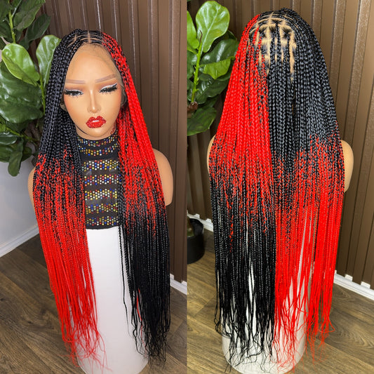 Black and red knotless braids