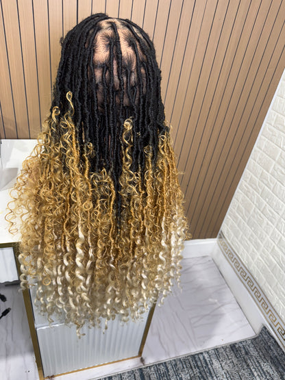 Boho locs knotless braided wig blonde and black