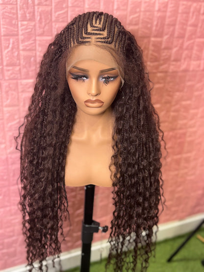 Brown braids front boho knotless braided wig full lace