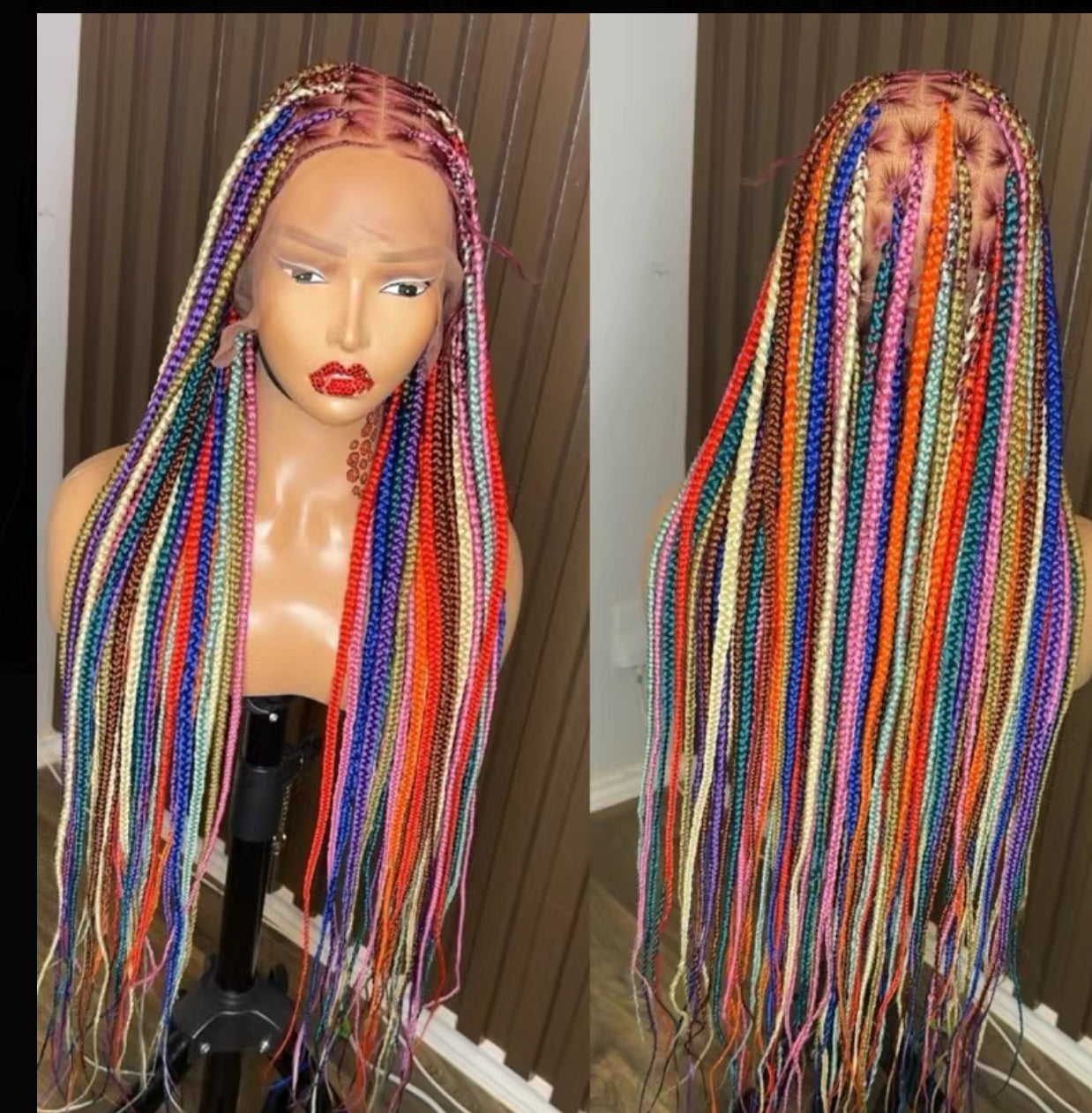Rainbow fullace knotless braided wig