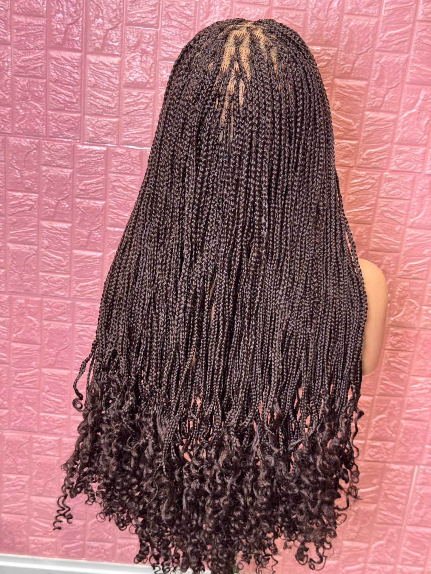 Brown curl tips knotless braided wig fullace