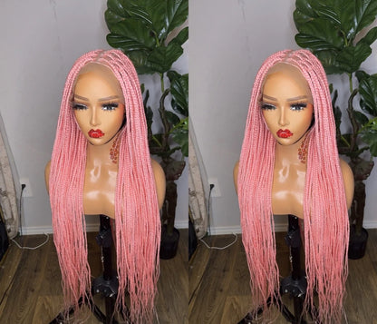 Light pink fullace knotless braided wig