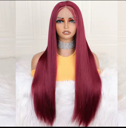 Burgundy synthetic lace front wig