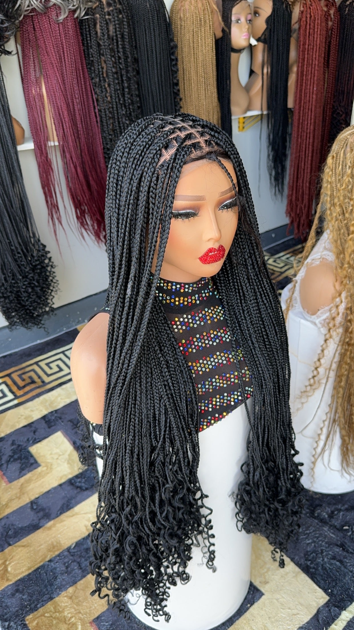 30 inches curly tips knotless braided wig