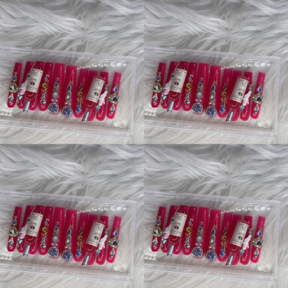 Pink acrylic press on nails with champagne