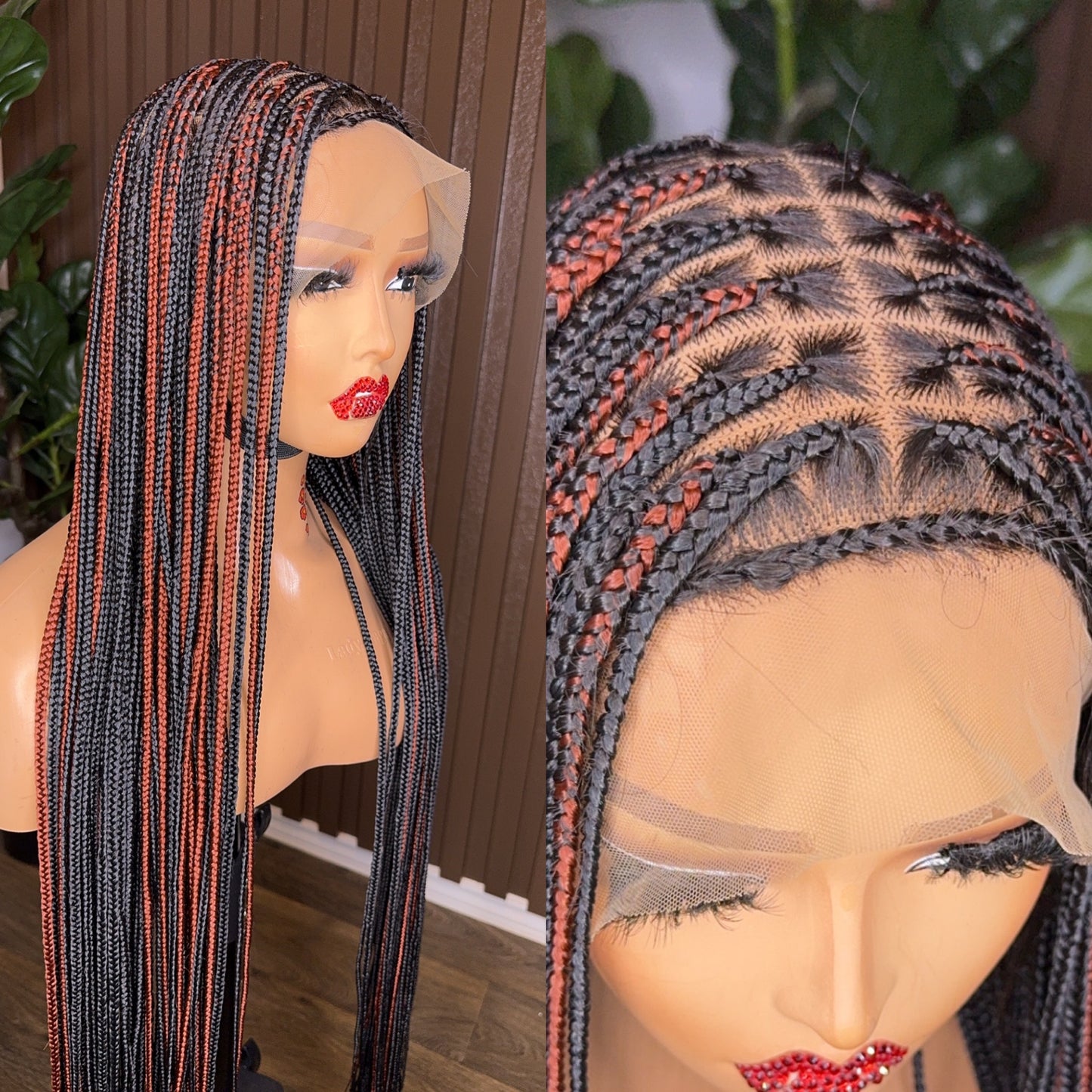 Black and brown knotless full lace 40 inches braided wig