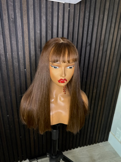 Raw human hair bone straight fringe brown