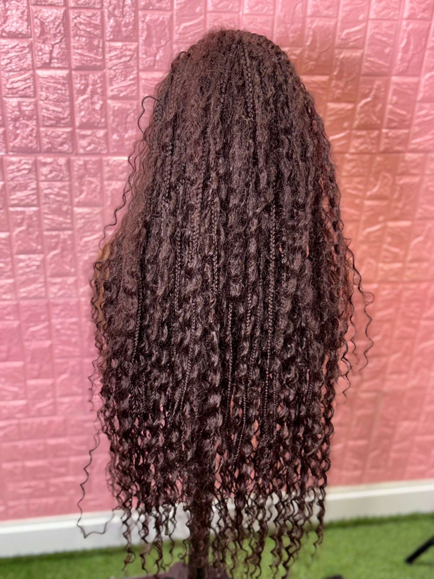 Brown braids front boho knotless braided wig full lace