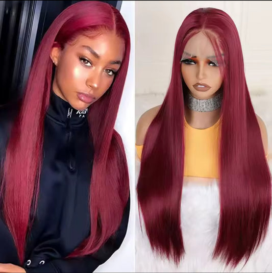 Burgundy synthetic lace front wig