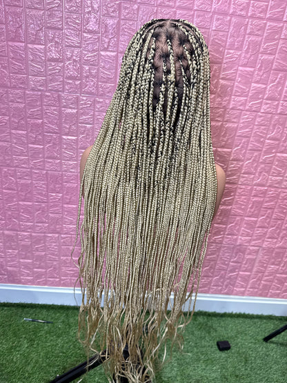 613 blonde dark root knotless braided wig fullace