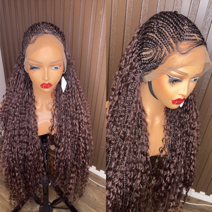 Cornrows braided wig in burgundy, brown and color 27