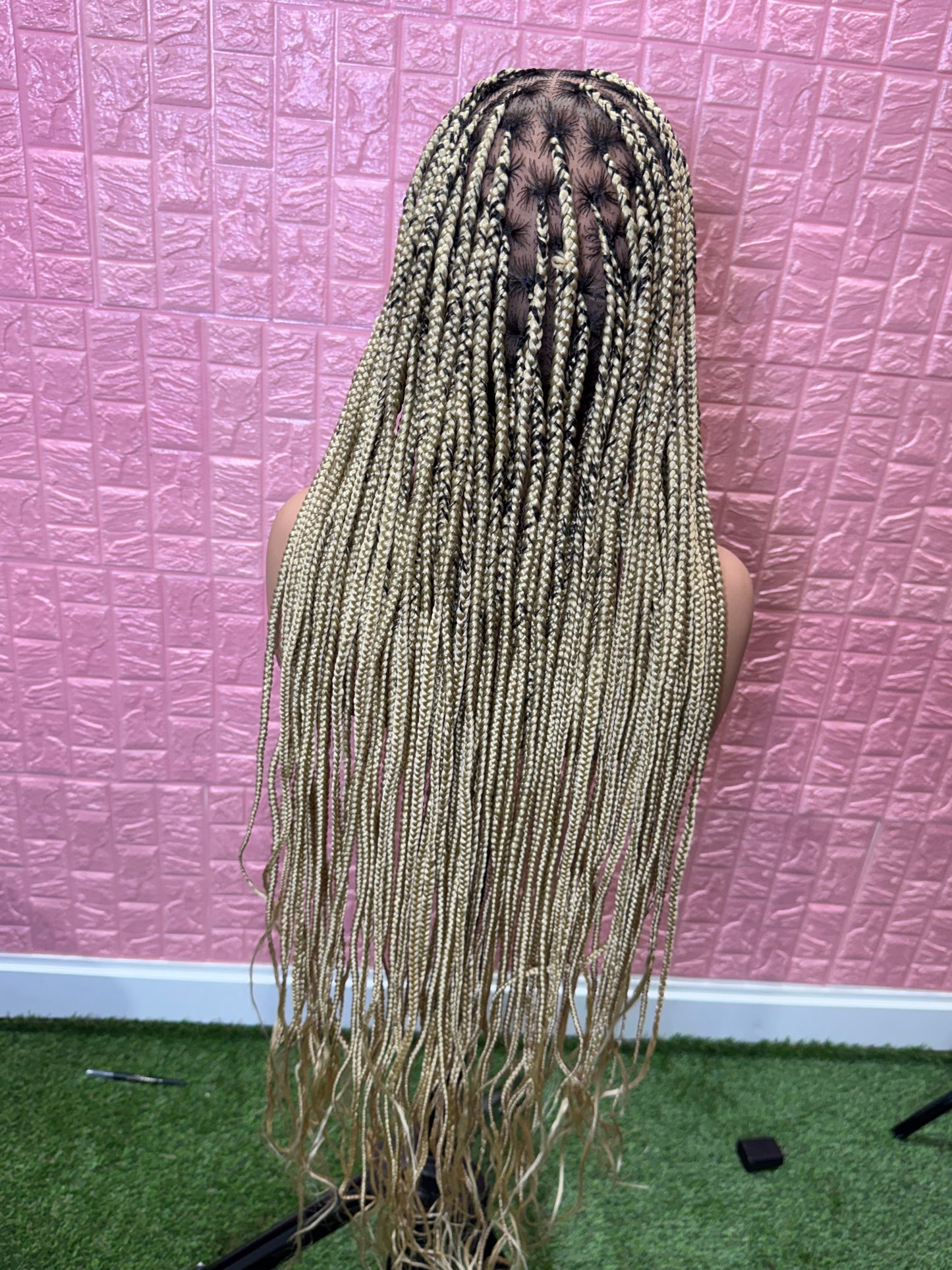 613 blonde dark root knotless braided wig fullace