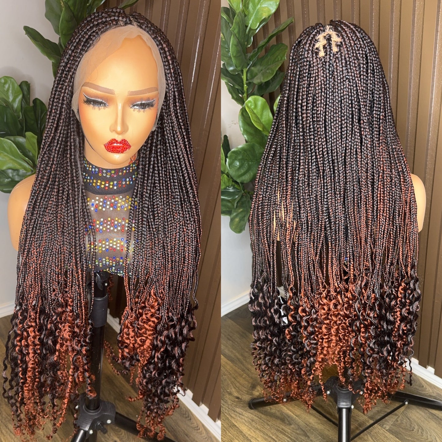 Omber curly tips braided wig