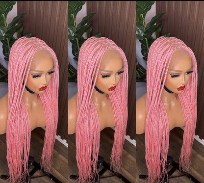 Light pink fullace knotless braided wig