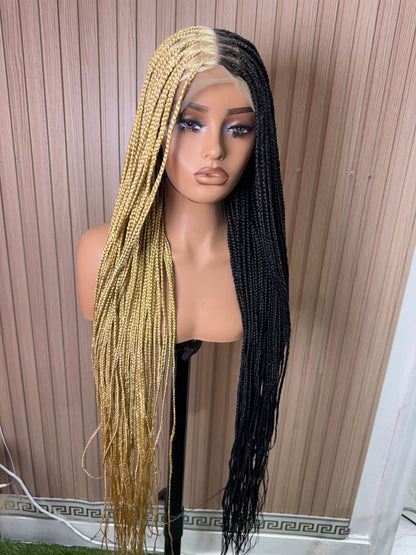 Black and blonde sided knotless braided wig fullace