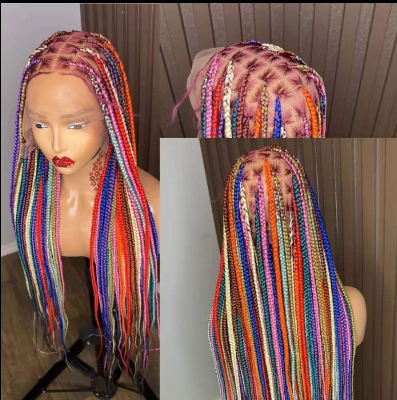 Rainbow fullace knotless braided wig