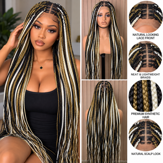 Black knotless braided wig with highlights