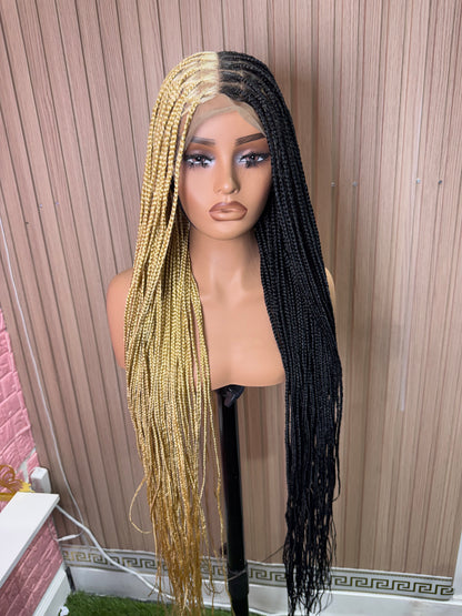 Black and blonde sided knotless braided wig fullace
