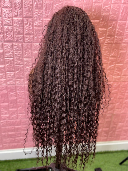 Brown braids front boho knotless braided wig full lace
