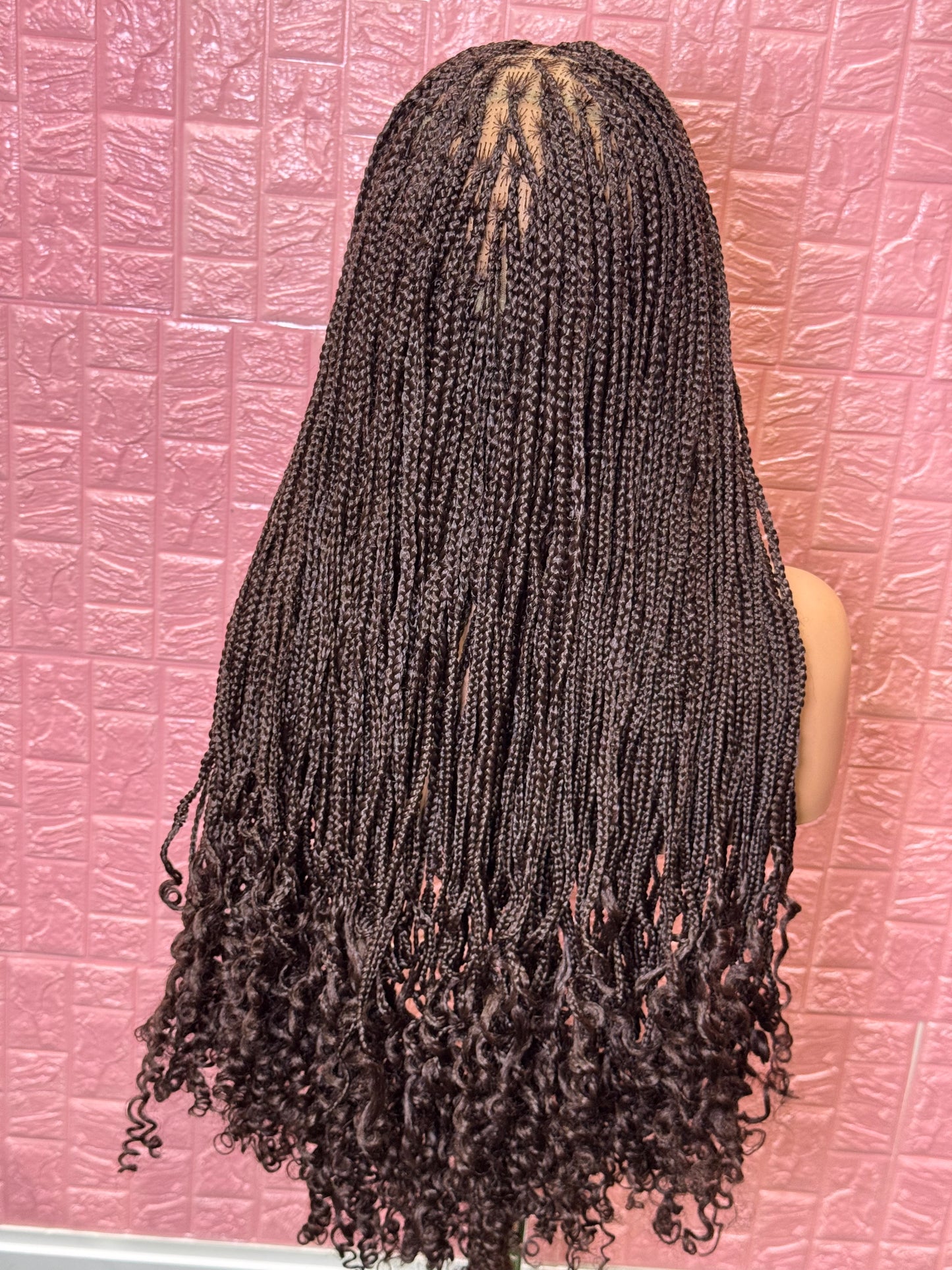 Brown curl tips knotless braided wig fullace