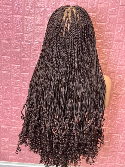 Brown curl tips knotless braided wig fullace